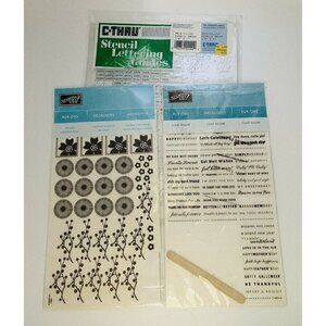 Stampin' Up! Hidden Garden & Chat Room Rub-Ons. Used + Stencil Lettering Guide